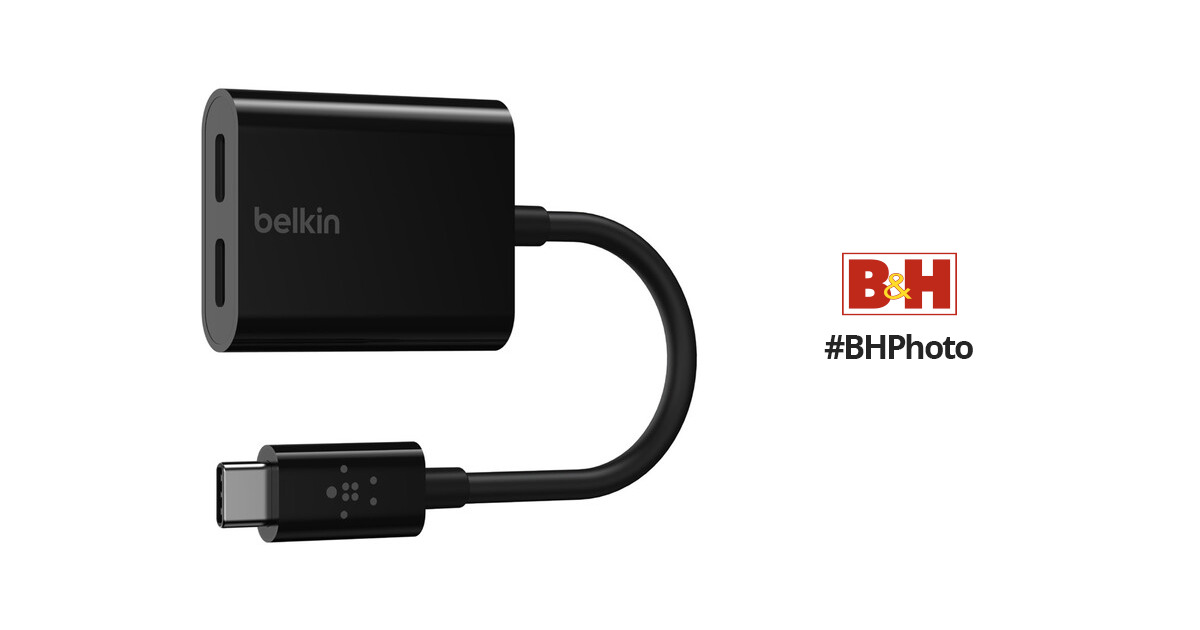 Belkin BELKIN USB-C AUDIO+CHARGE ADAPTER FAST CHARGE 60W PD BLACK *NEW #2* F7U081BTBLK 