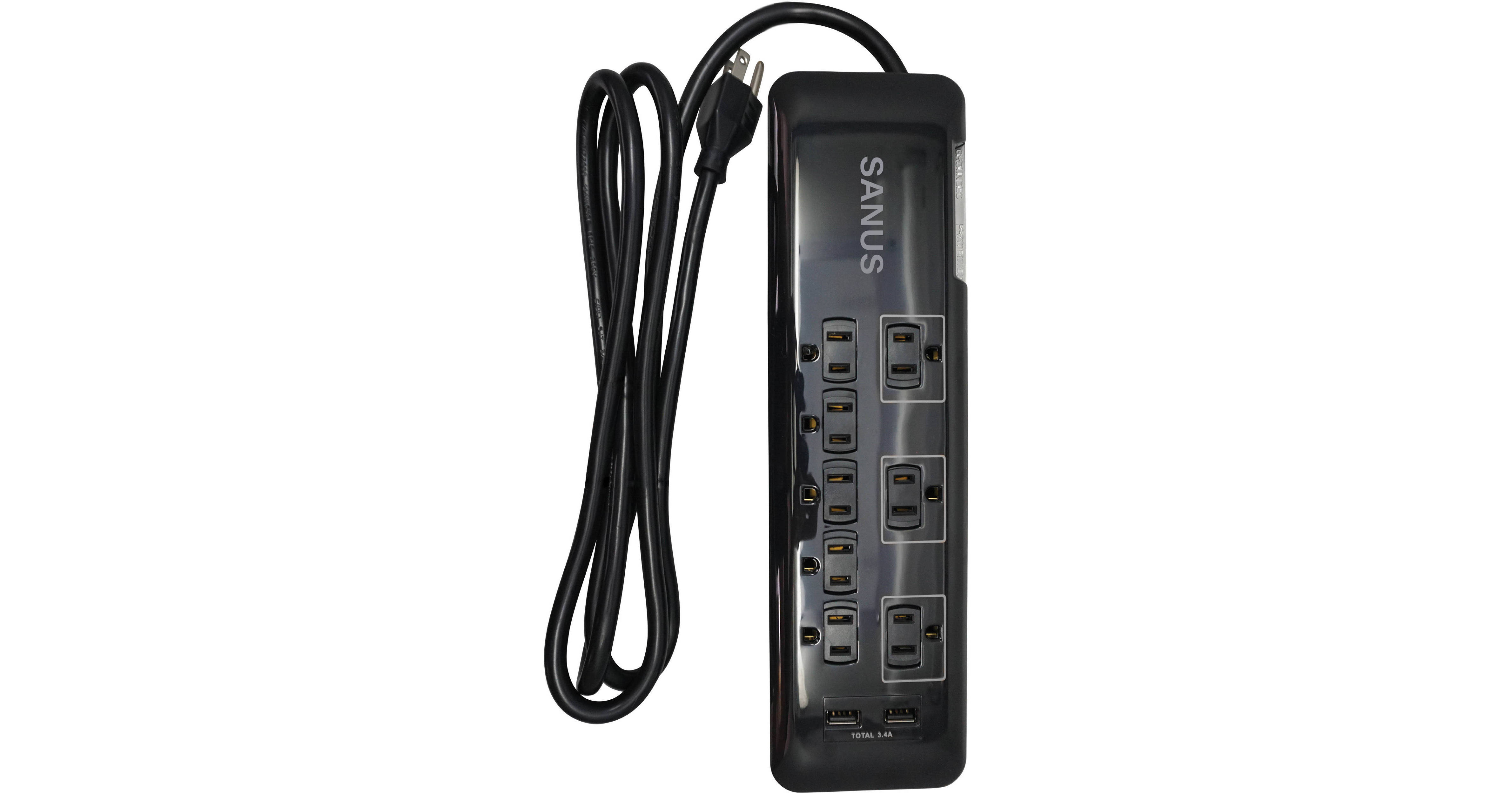 SANUS Surge Power Strip with 8Outlets, 2 USB Ports SAPS82B1