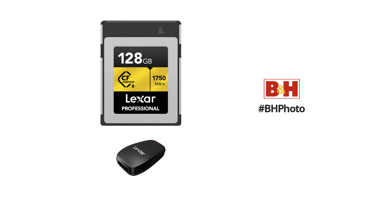 Lexar 128GB Professional CFexpress Type-B Memory Card with USB 3.2 Gen 2x2  Reader Kit