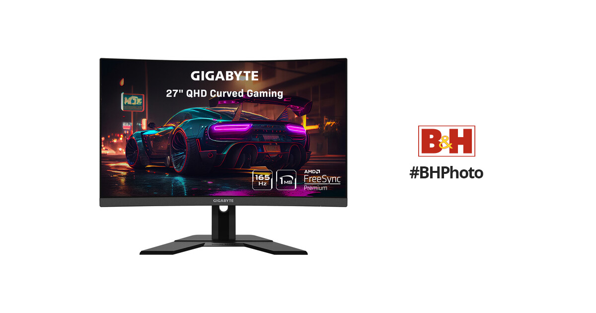 GIGABYTE 27 165Hz 1440P Curved Gaming Monitor, 2560 x 1440 VA 1500R  Display, 1ms (MPRT) Response