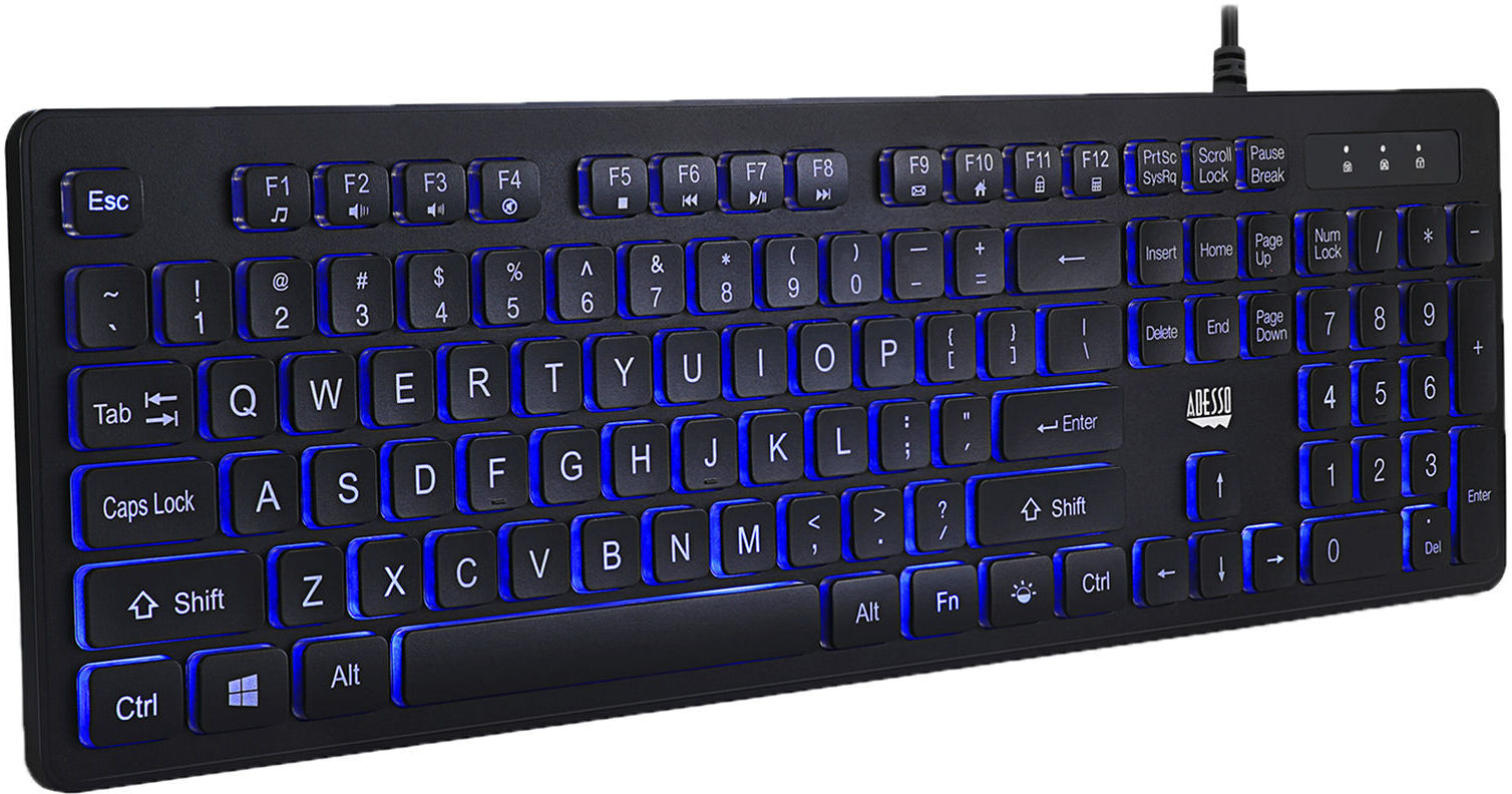 Adesso Large Print Antimicrobial Lighted Keyboard AKB-139EB B&H