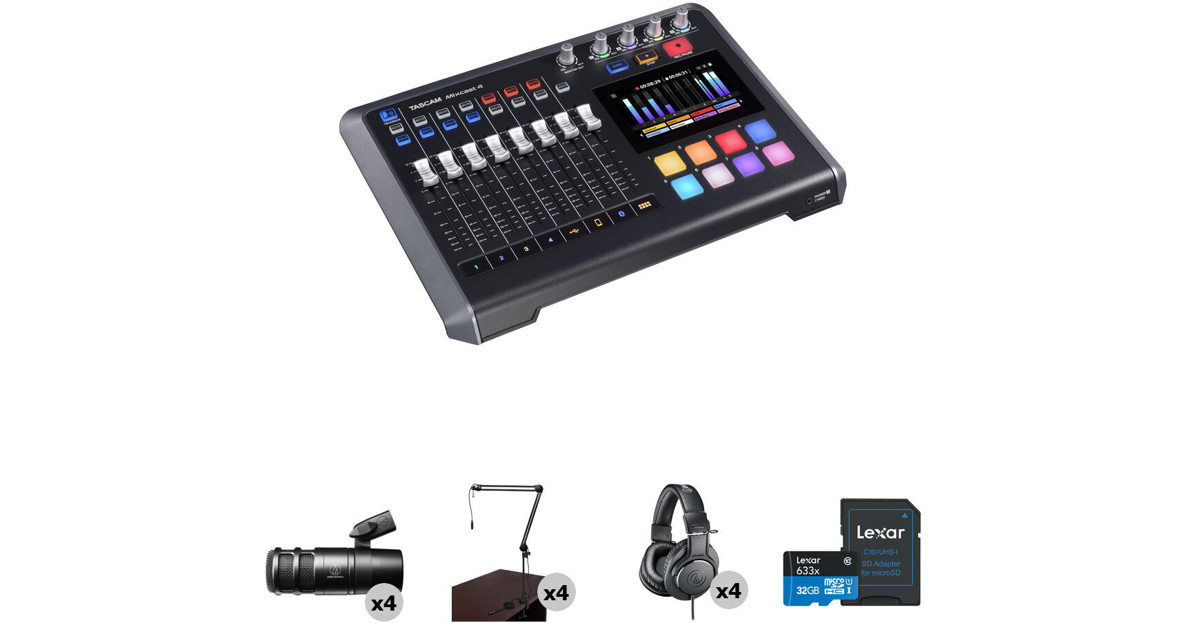 TASCAM Mixcast 4-Person Podcast Kit with Podcast Mixer-Recorder,