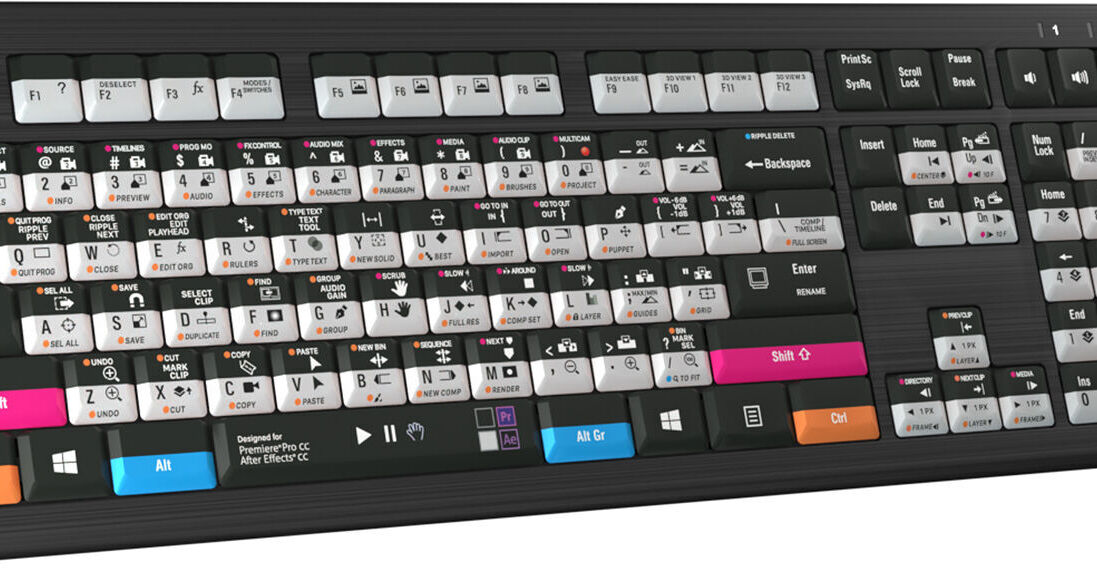 Logickeyboard ASTRA 2 Backlit Keyboard for Adobe Premiere Pro CC and After  Effects CC (Windows, US English)