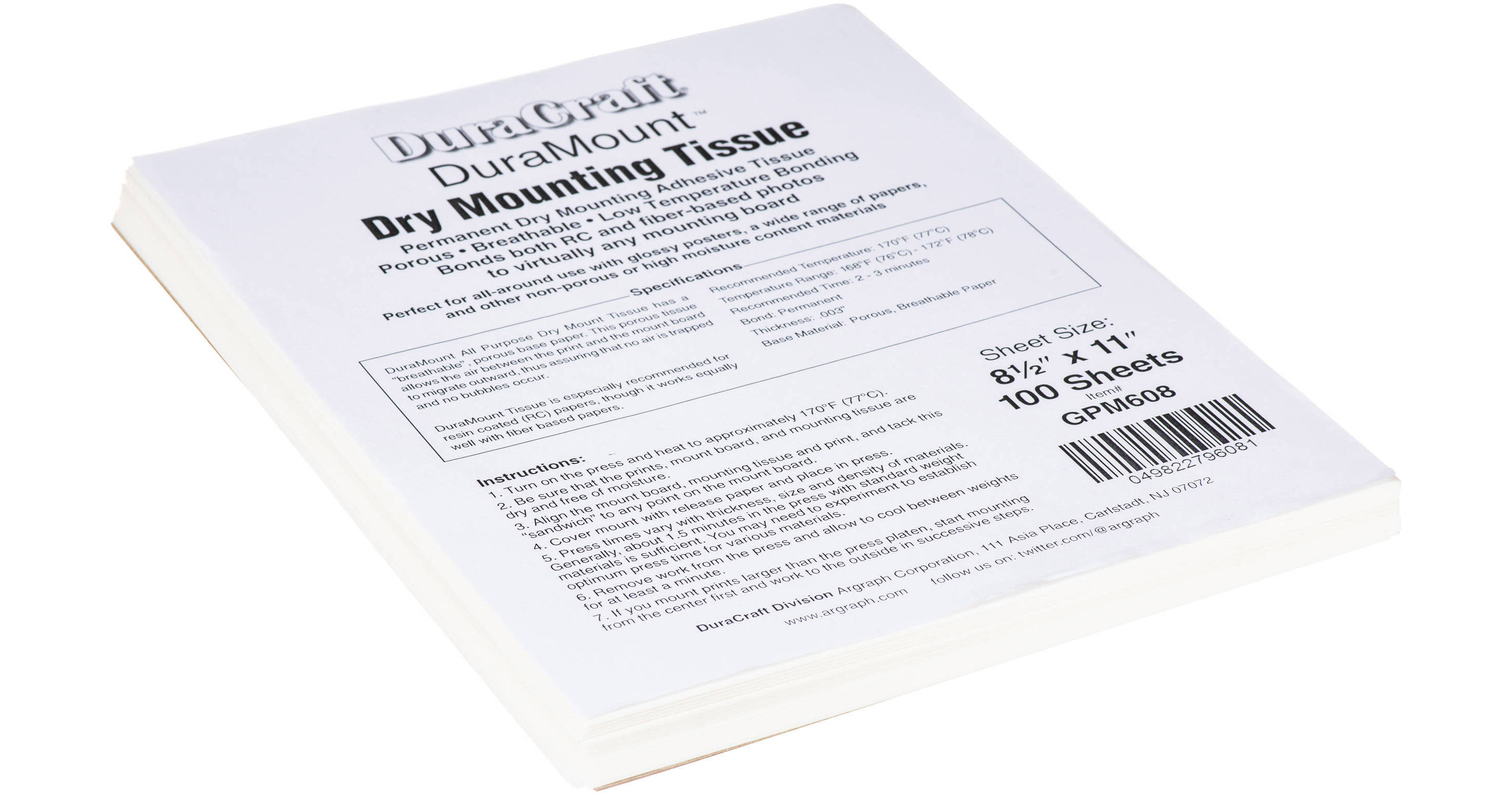 Duracraft Duramount Dry Mounting Tissue GPM608 B&H Photo Video