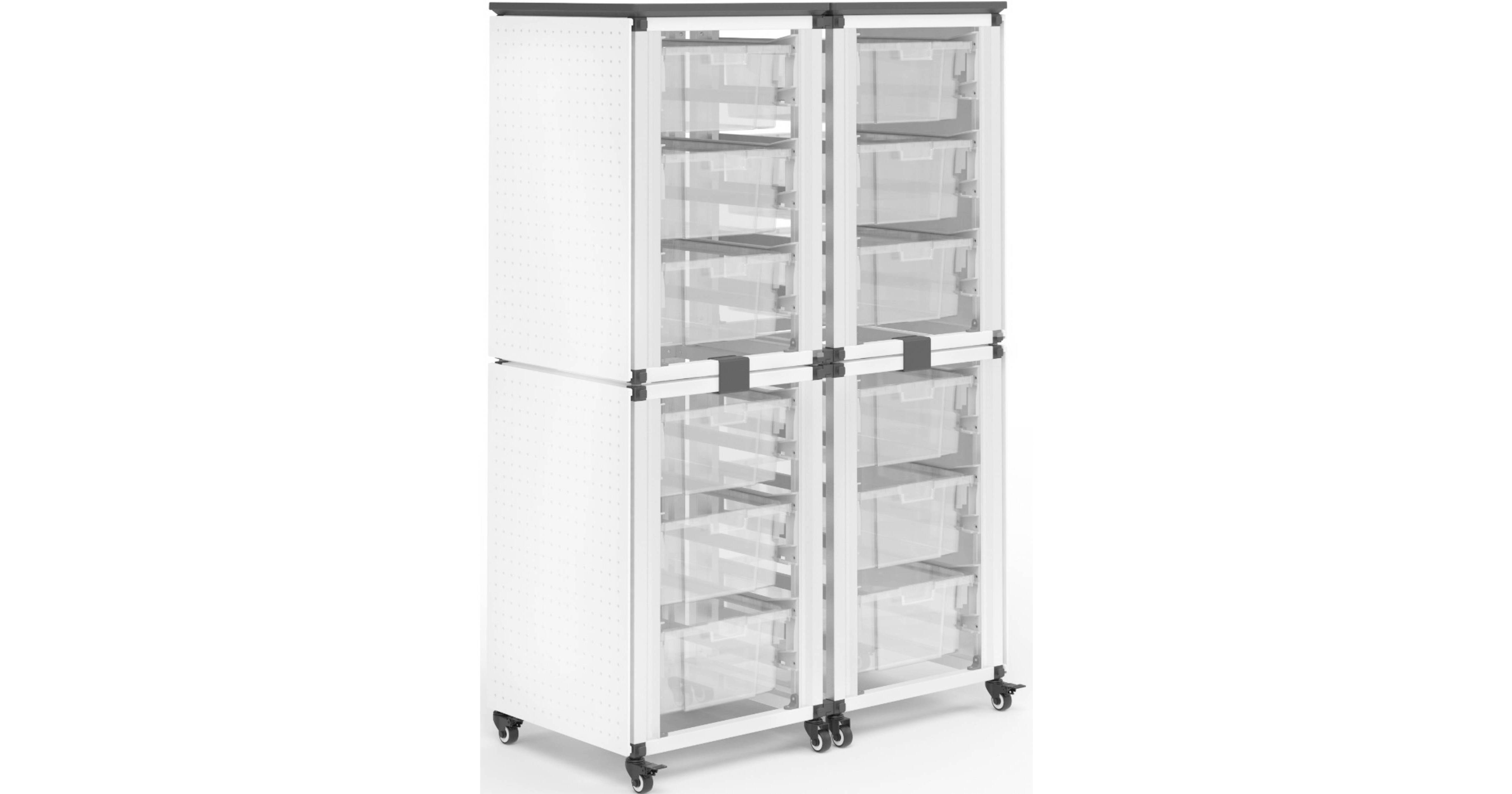 Luxor Modular Classroom Storage Cabinet - 4 Stacked Modules with 12 Large Bins