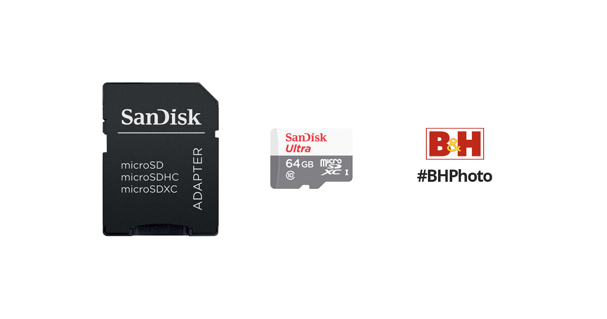 SanDisk Ultra 64GB microSDXC UHS-I Card with Adapter, Grey/Red, Standard  Packaging (SDSQUNC-064G-GN6MA)