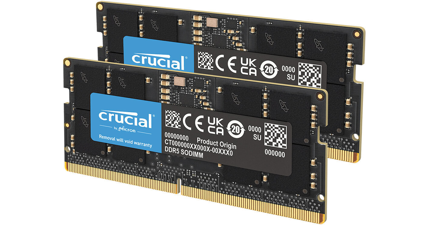 Crucial 32GB DDR5 4800 MHz SO-DIMM Memory Kit (2 x 16GB)