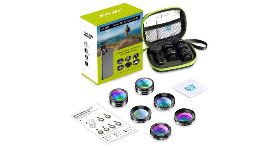 Apexel 6in1 Smartphone Lens Kit APLDG6V2 B&H Photo Video