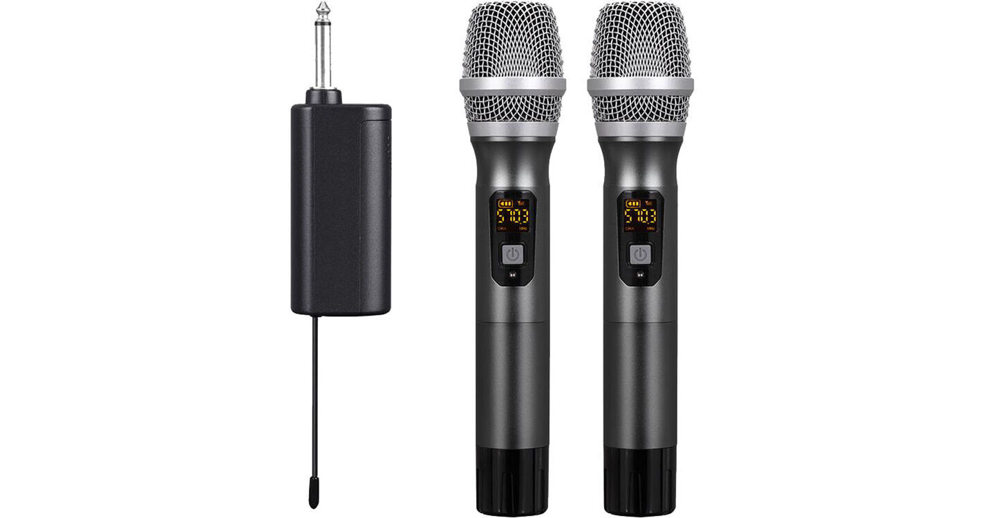 Pyle Pro PDWMU214 2 Person Wireless UHF Microphone System with 2 Handheld Mics Plug In Receiver