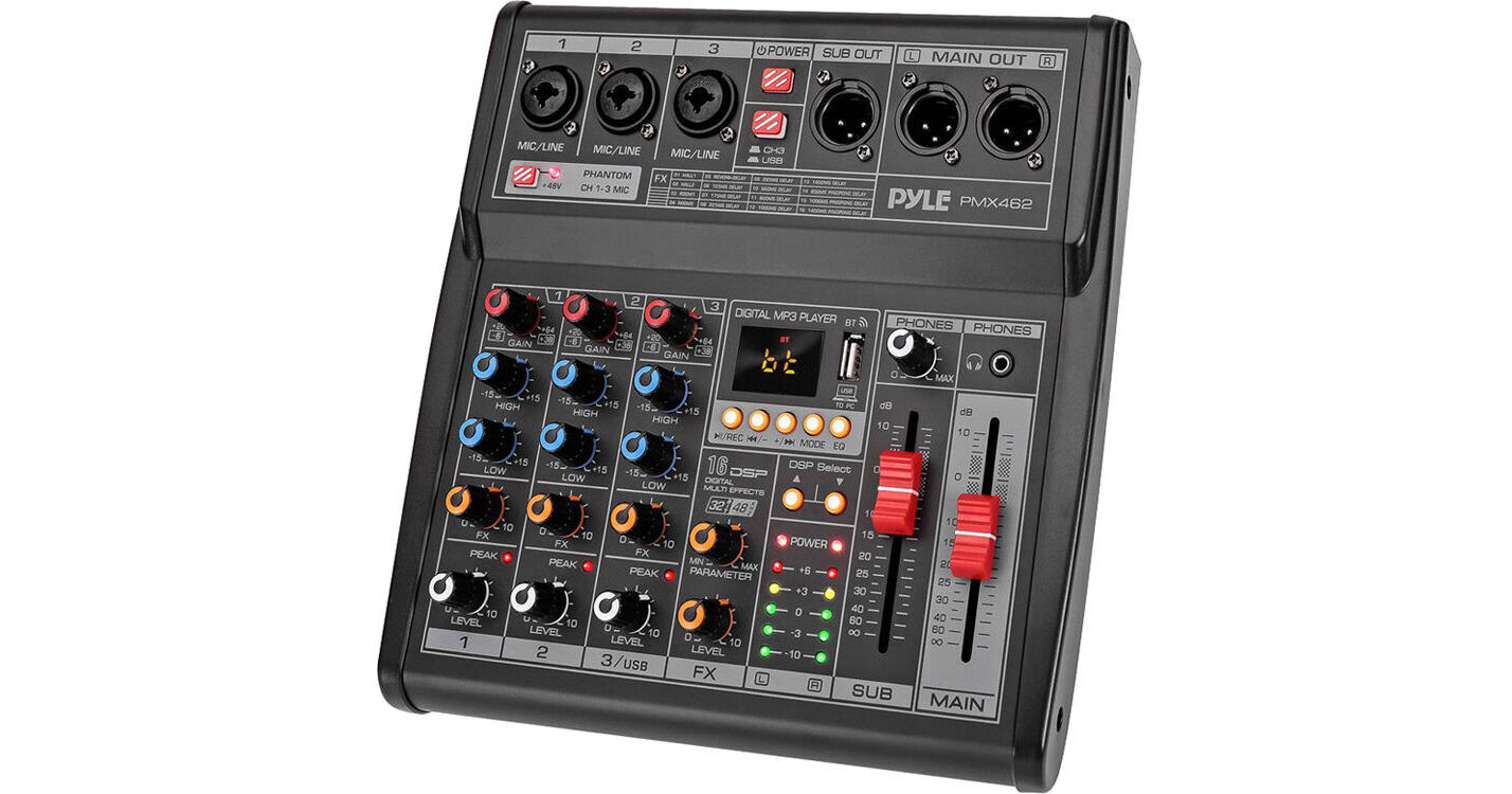 Pyle Professional Bluetooth DJ Audio Mixer - 3 - Channel DJ Controller  Sound Mixer w/DSP 16 Preset Effects, USB Interface, 3 Mic/Line Input,  Built-in