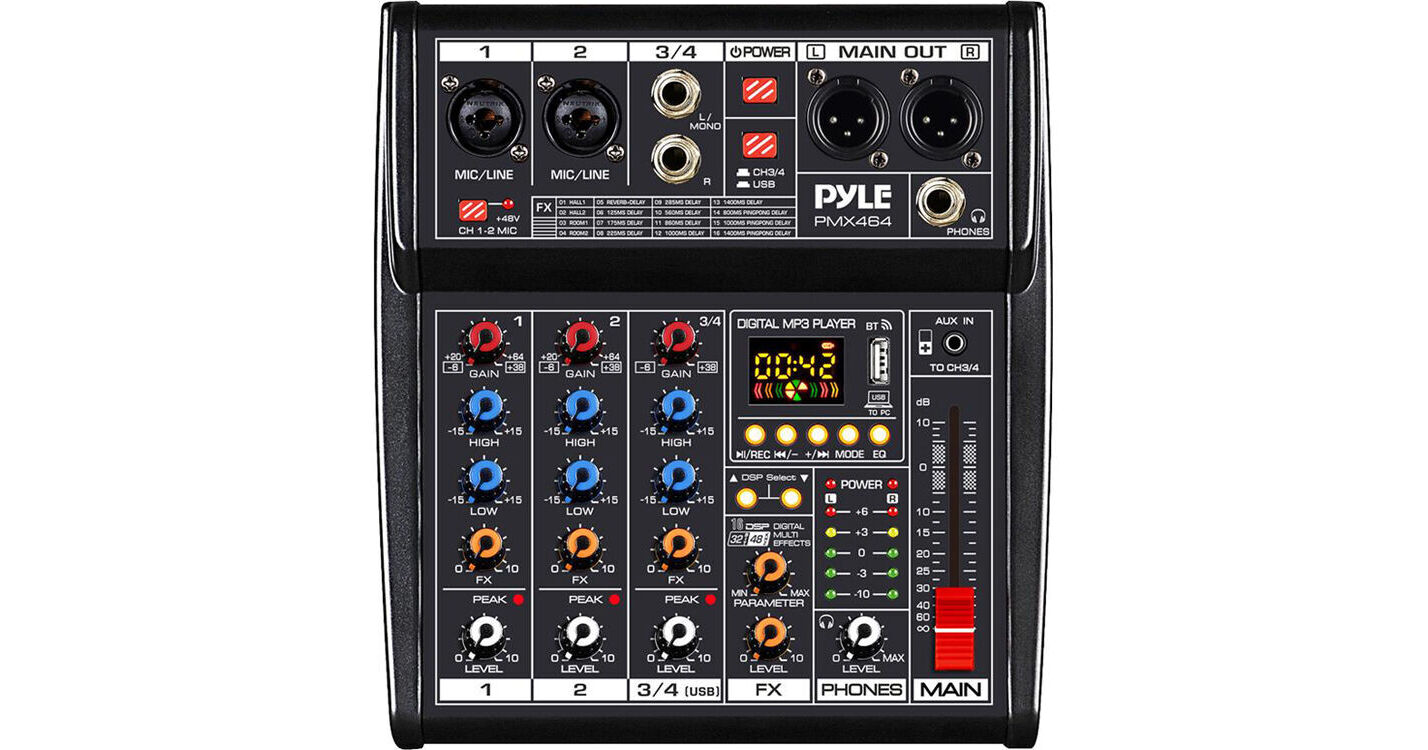 Pyle Pro PMX464 4Channel Audio Mixer with BuiltIn FX and