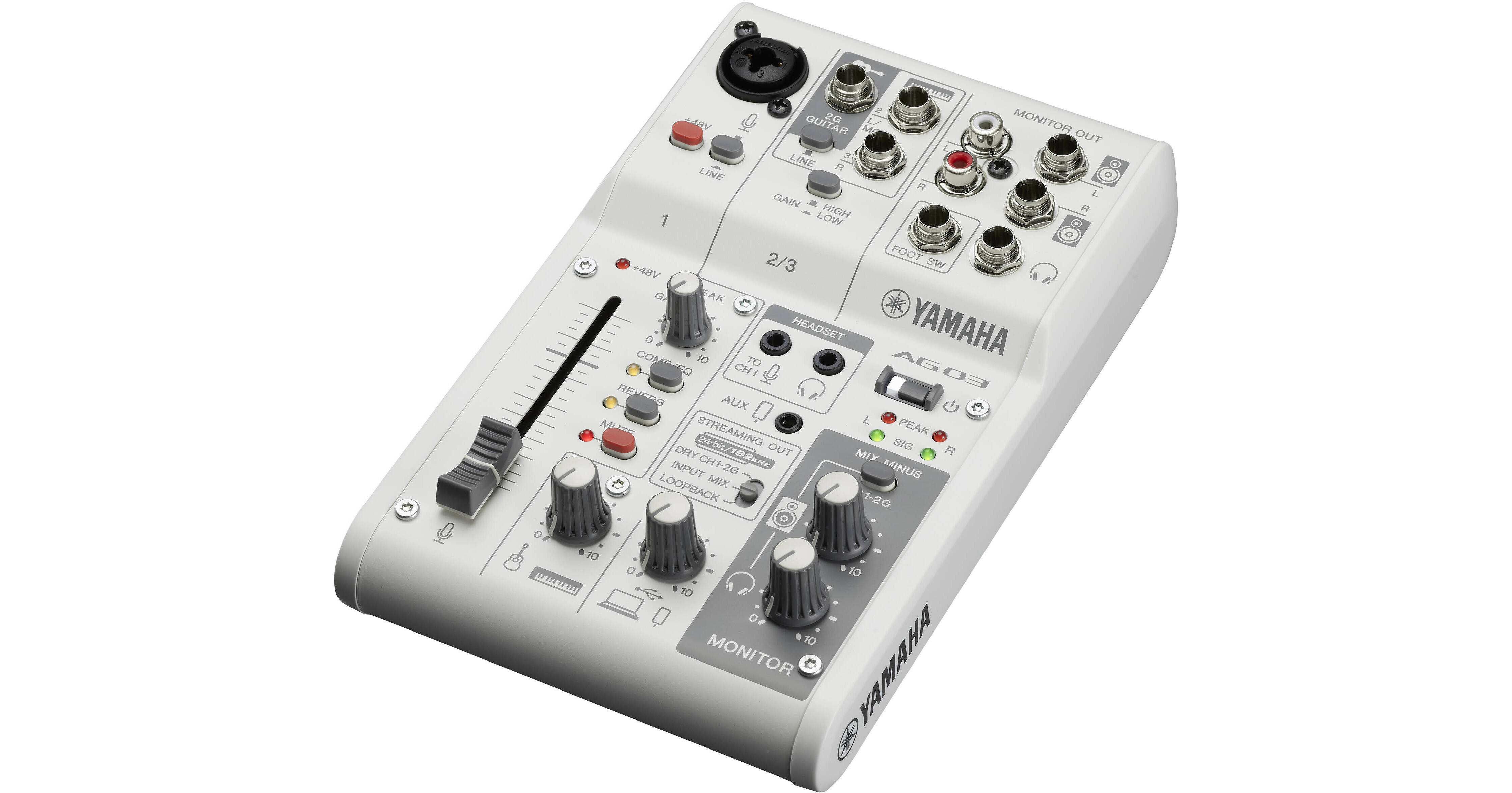 Yamaha AG03MK2 3-Channel Mixer & USB Audio Interface (White)