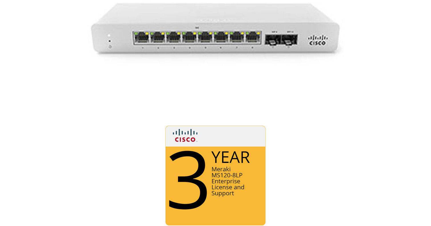 Cisco MS120-8LP Access Switch with 3-Year Enterprise License and Support