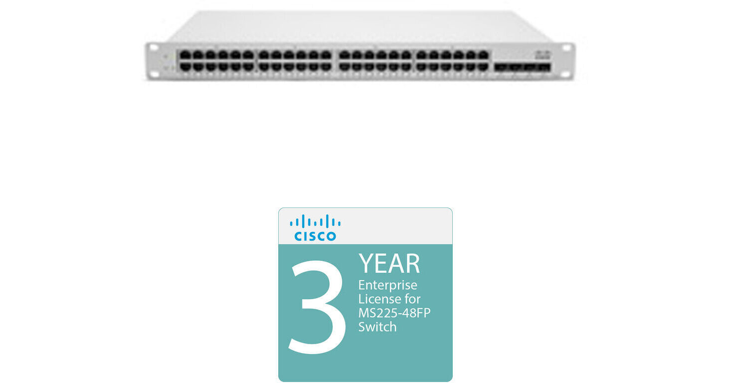 Cisco MS225-48FP Access Switch with 3-Year Enterprise License and Support