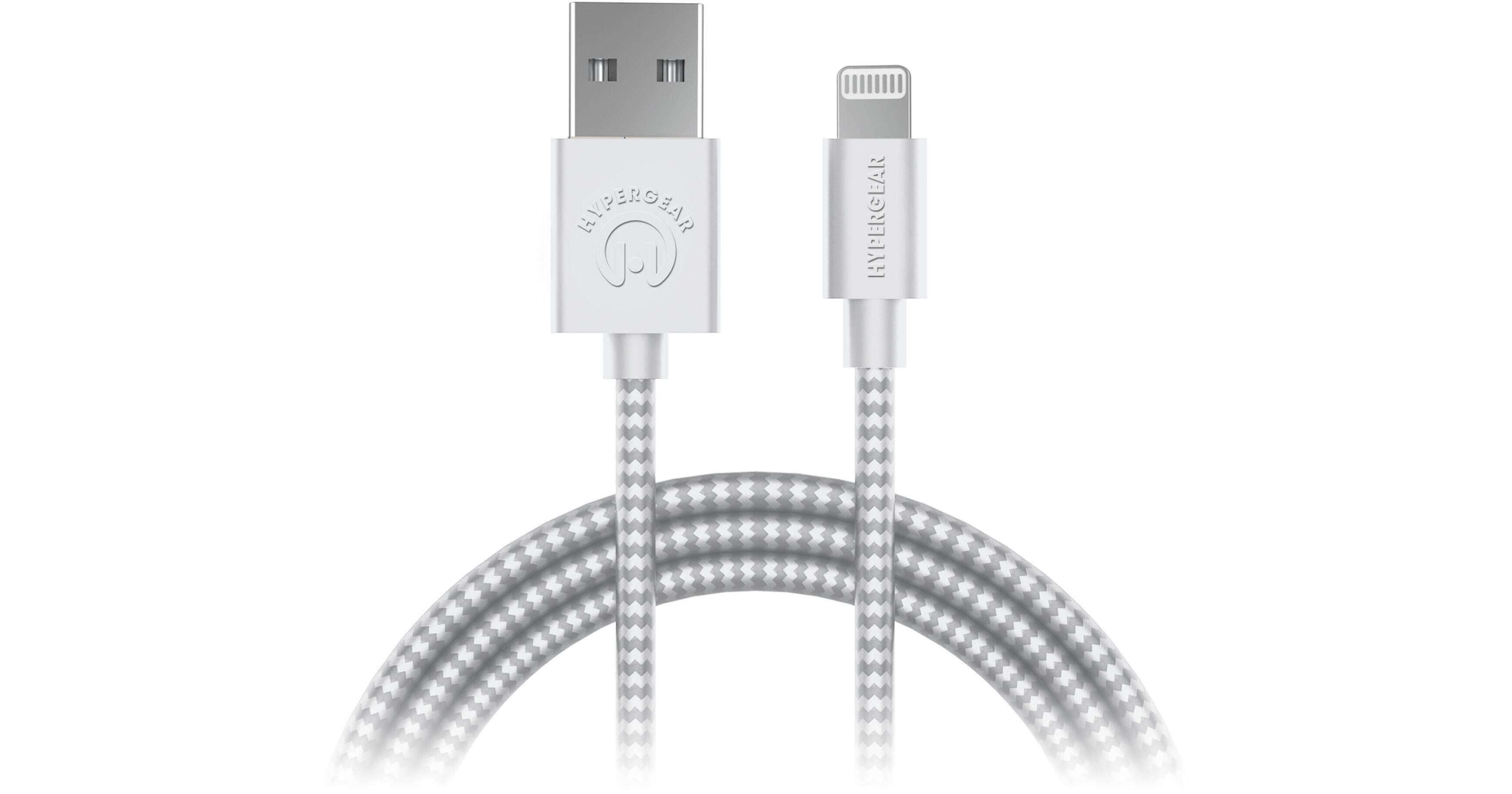 HyperGear USBA to Lightning Braided Cable (4', White) 15404 B&H