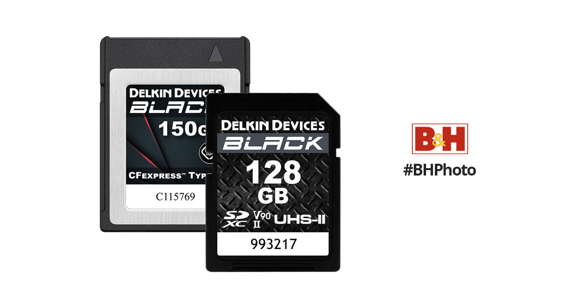 Delkin Devices 150GB BLACK CFexpress Type-B & 128GB BLACK RUGGED UHS-II  SDXC Memory Card Bundle