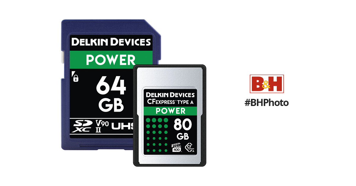 Delkin Devices 80GB POWER CFexpress Type A & 64GB POWER UHS-II SDXC Memory  Card Bundle