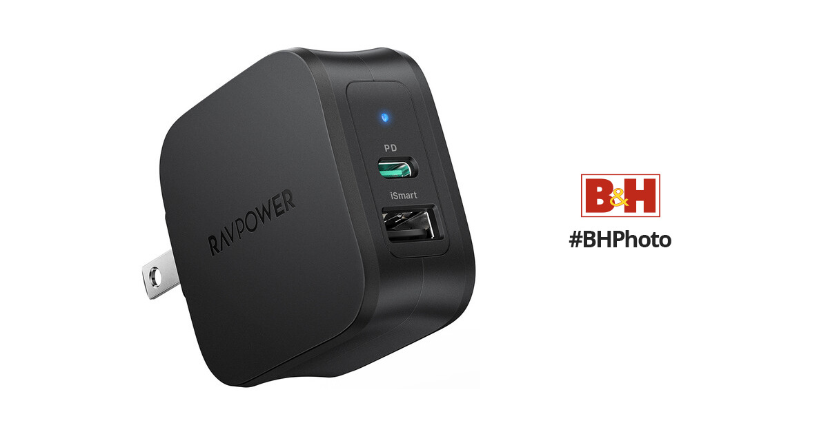 RavPower 30W Pioneer Wall Charger with PD and USB Ports - Black - الدهماني  للاتصالات Aldahmani Telecom