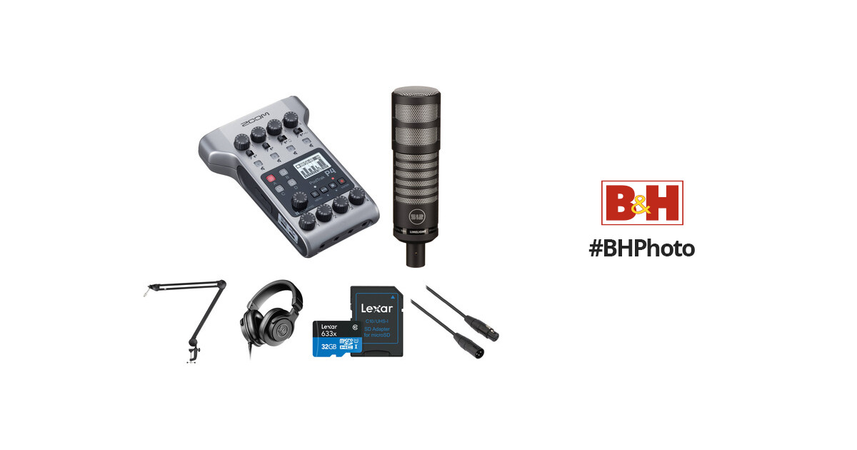 Zoom PodTrak P4 One-Person Podcast Value Kit with Limelight Mic, Boom Arm,  and Headphones