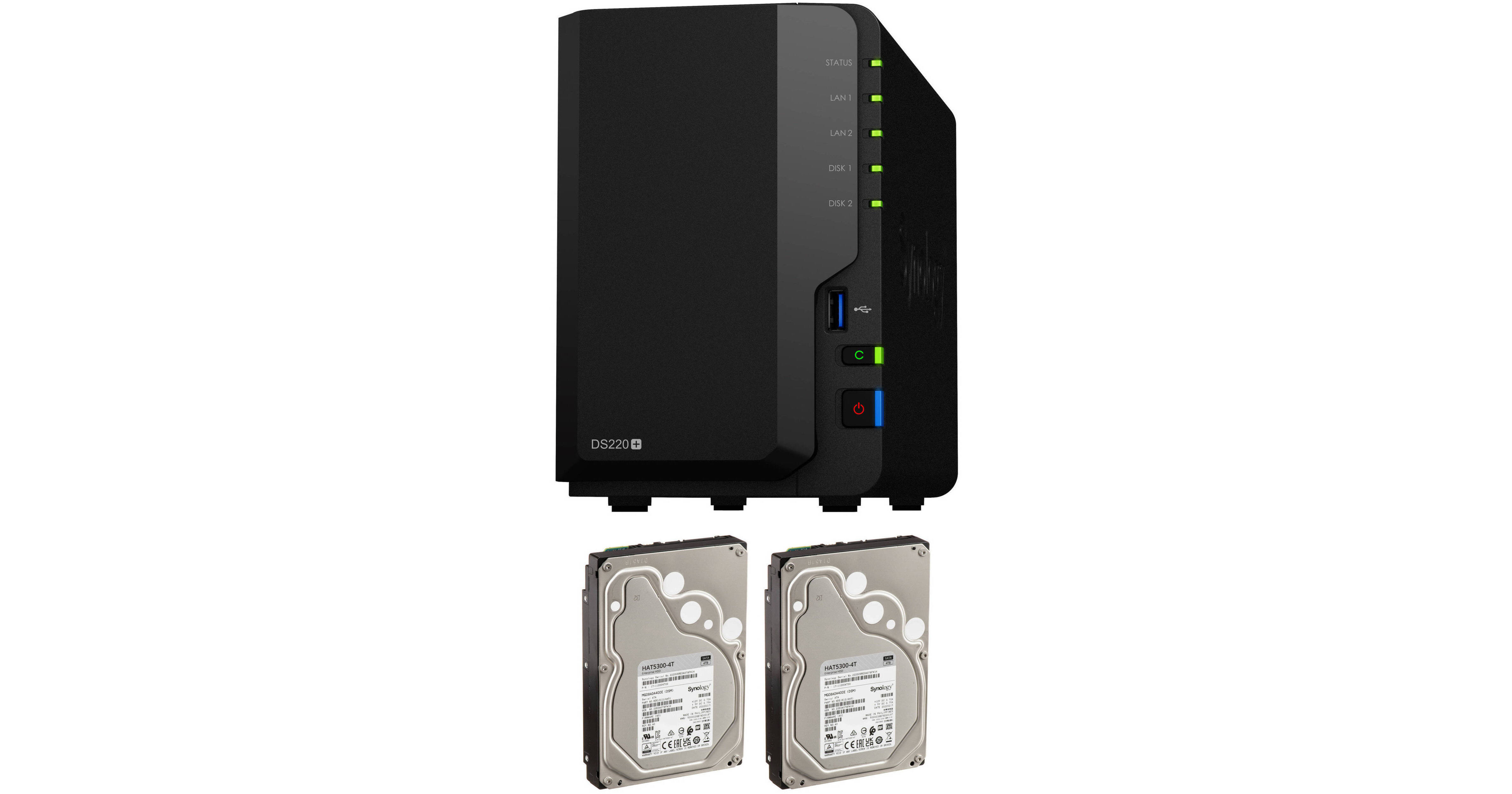 Synology DS220+ NAS 2 Bay Con 2 Dischi WD Red 8TB – 16TB, Dual Core, 2GB RAM, Per Aziende