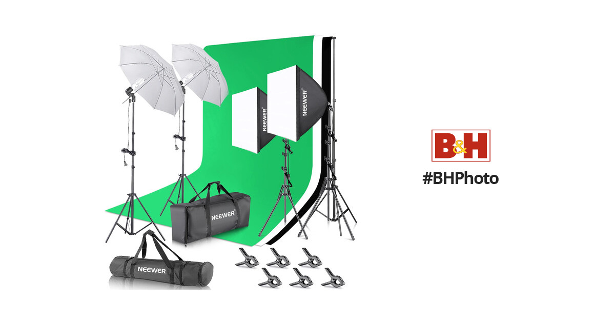 ePhoto 10 X 20 Large Chromakey Chroma Key Green Screen Support Stands 3  Point Continuous Video Photography Lighting Kit H9004SB-1020G
