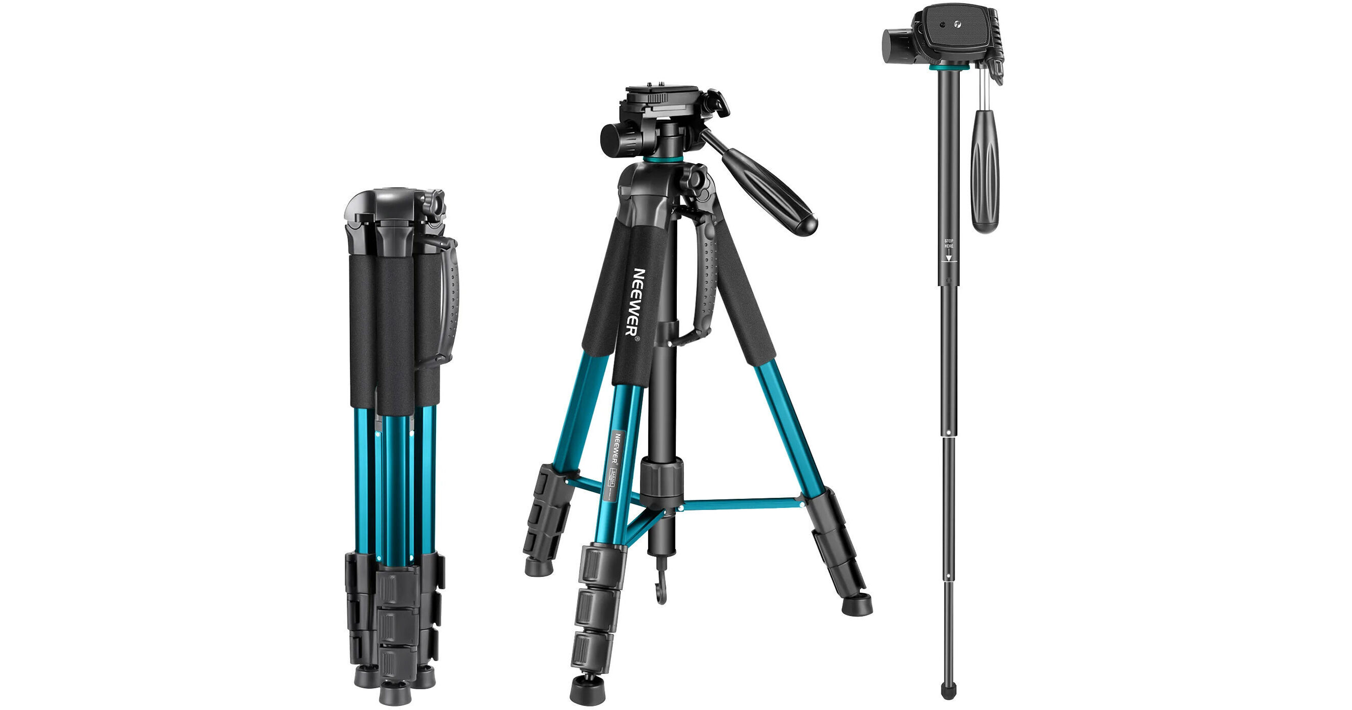 Neewer Portable Aluminum Tripod/Monopod with Pan Head 66600041