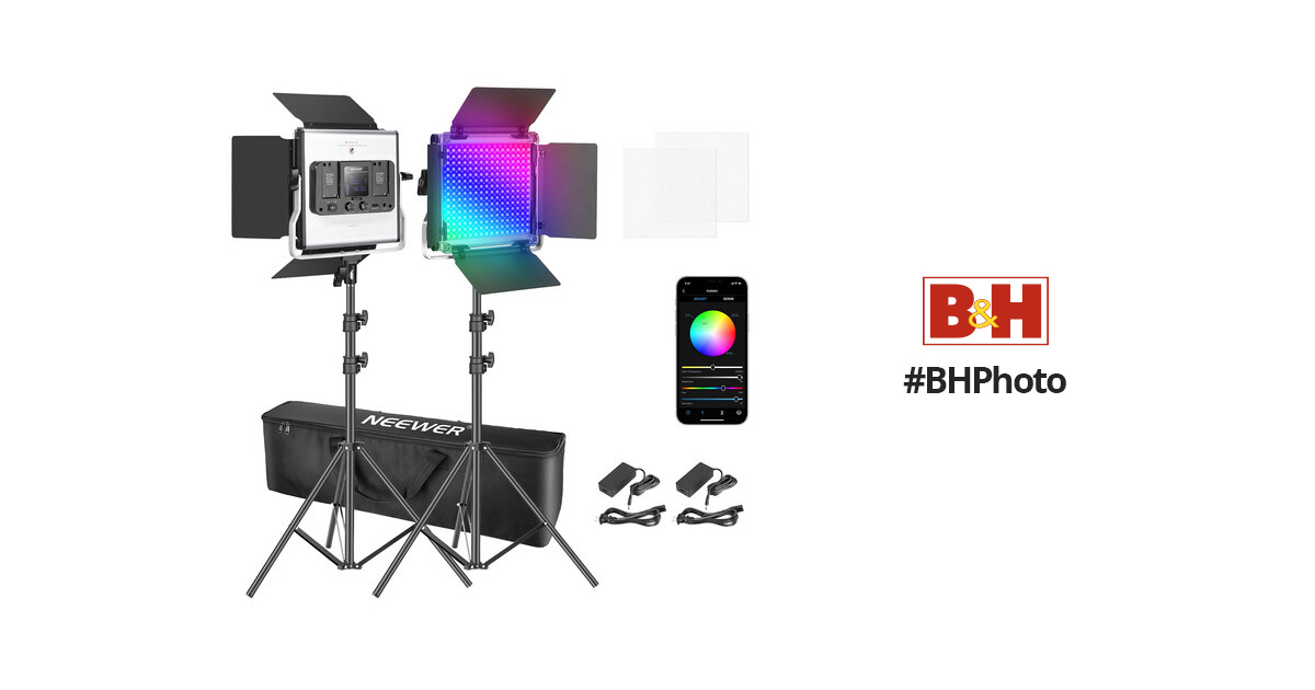 Neewer 2 Packs 660 PRO RGB LED Video Light with App Control Stand Kit, 360°  Full Color, 50W Dimmable Bi-Color 3200K~5600K Video Lighting CRI 97+ for