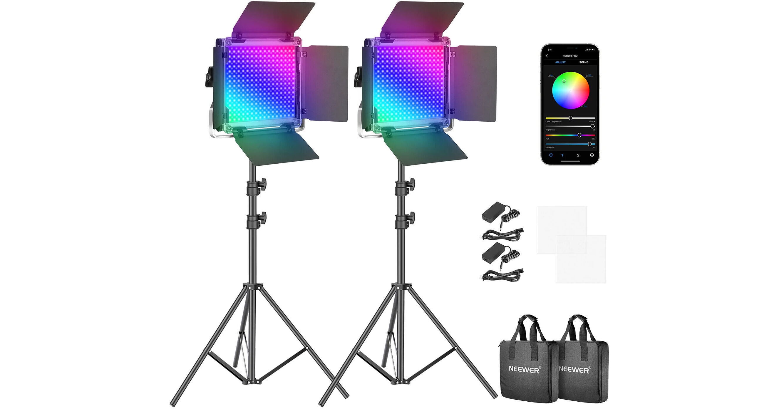 Neewer 660 RGB LED 2-Light Kit with Stands 66600132 B&H Photo