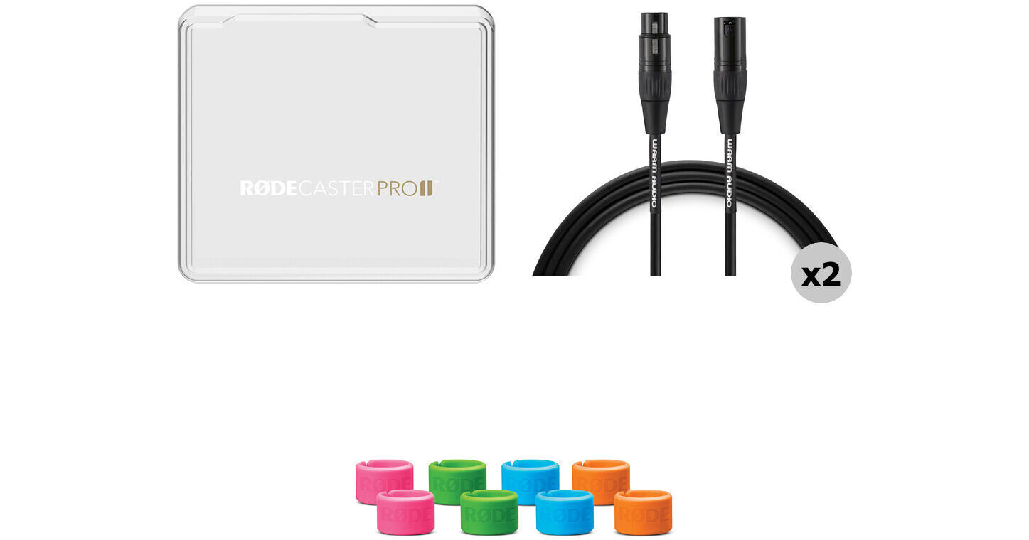 RODE RODECover II Polycarbonate Cover for RODECaster Pro II Kit with Two  10' XLR Cables and Color ID Rings Set