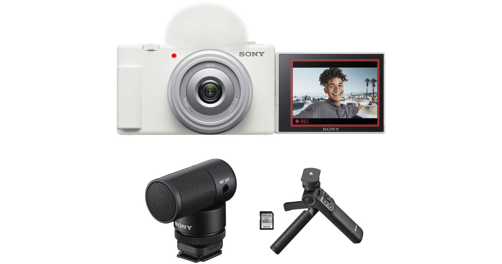 Sony ZV-1F Vlogging Camera With Content Creator Kit (White) B&H