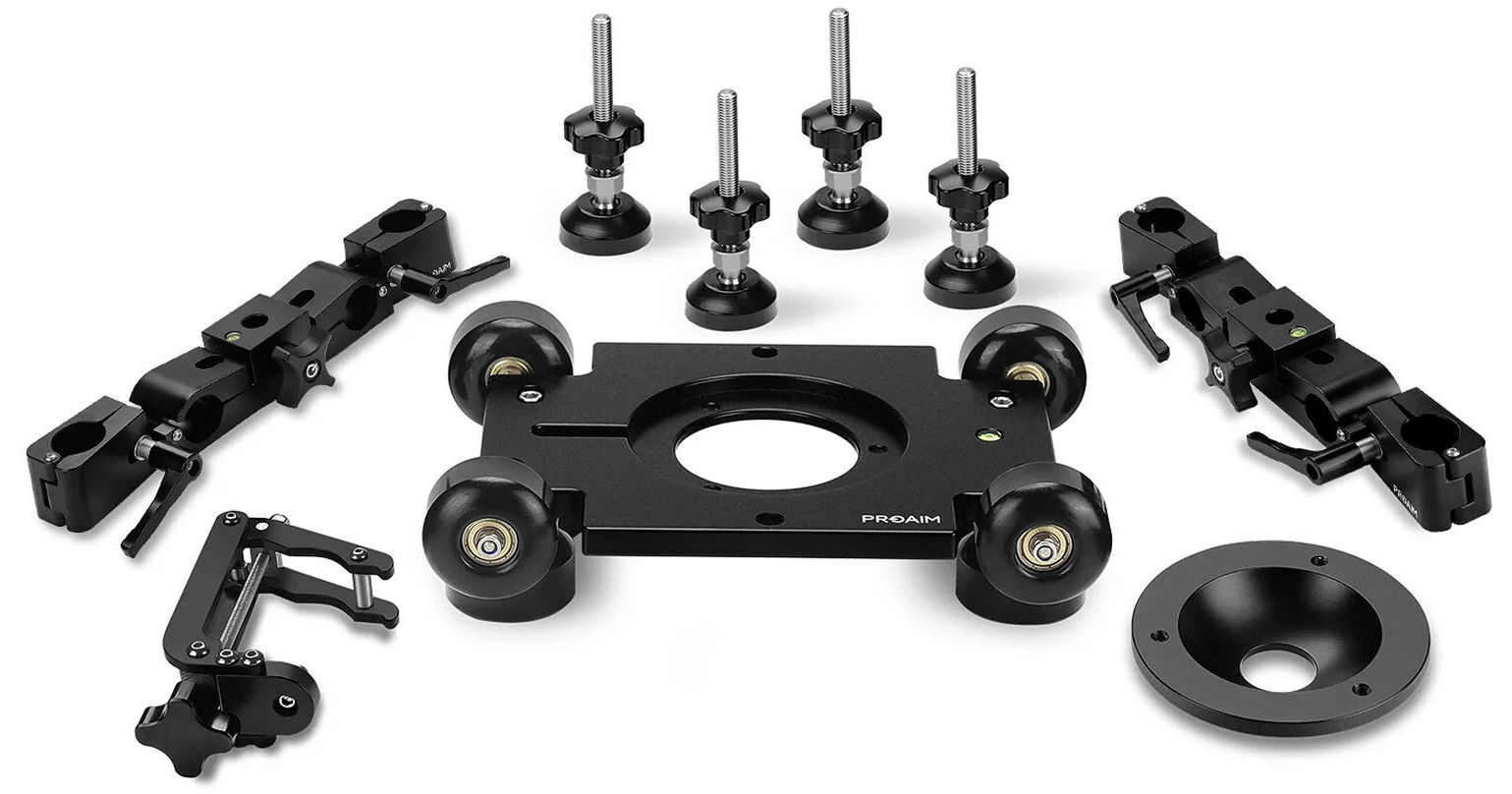 Chariot Travelling PROAIM Polaris Pour Caméra – Charge 200 Kg, Rail 2.4 M – Avec Support Mitchell Et Roues Silencieuses