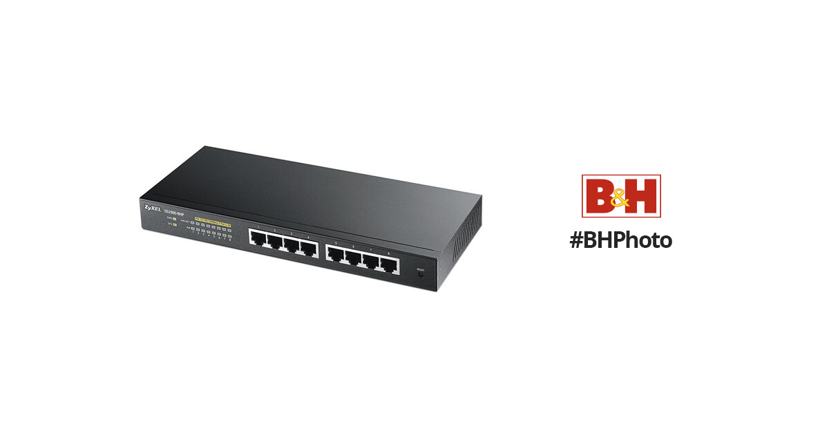 ZYXEL 8-Port PoE Switch Gigabit Ethernet Smart (GS1900-8HP REV 03F) -  Managed, with 8x PoE+ @ 70W, Desktop or Wall mount. Limited Lifetime  Protection