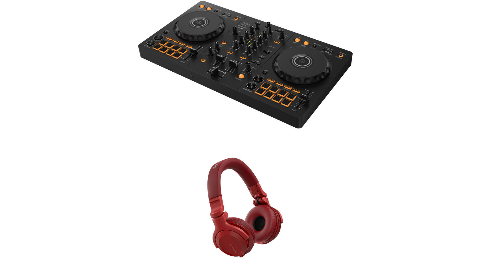 Pioneer DJ DDJ-FLX4 Portable 2-Channel rekordbox DJ and Serato Controller  Kit with Headphones