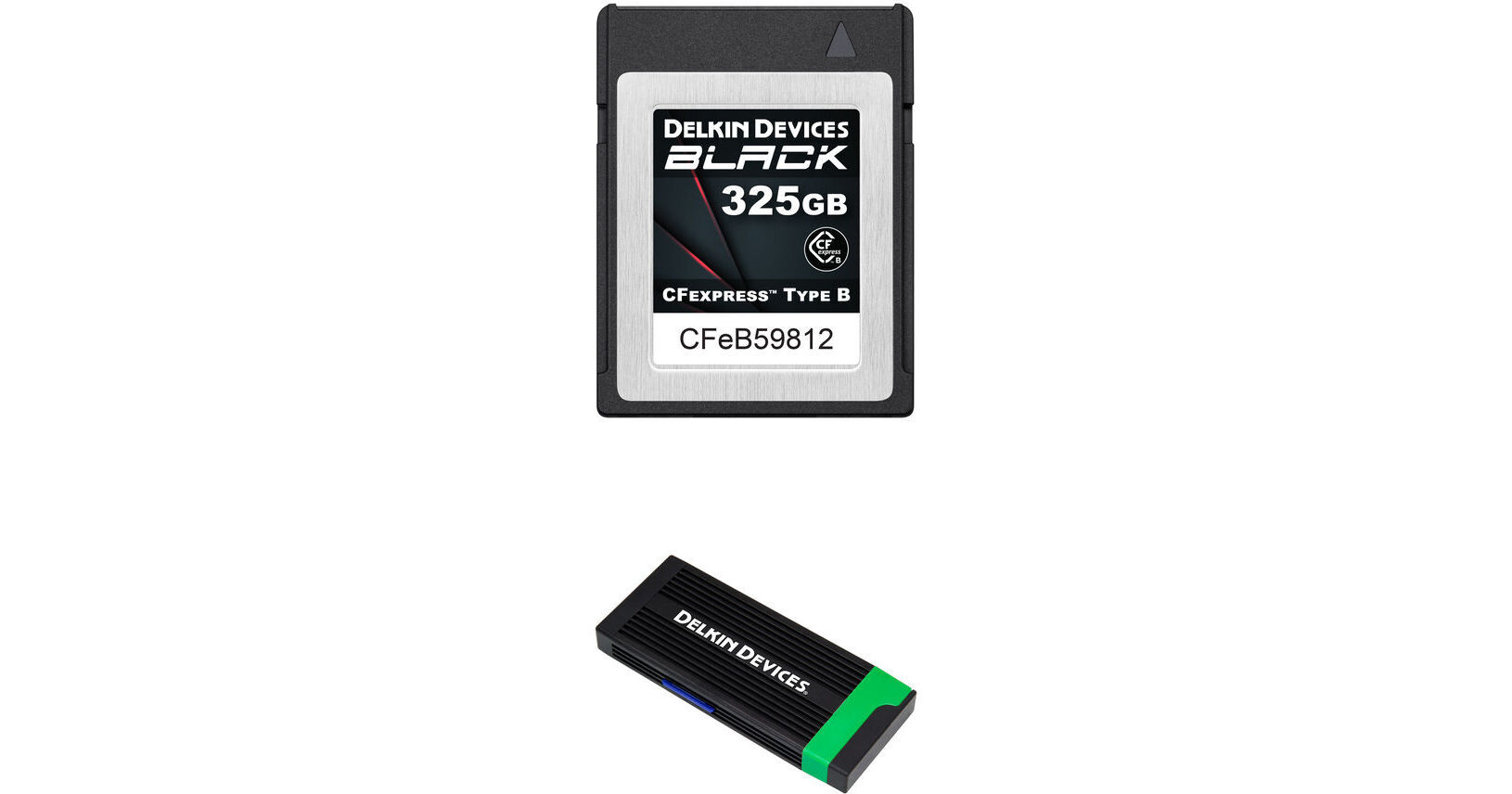 Delkin Devices 325GB BLACK CFexpress Type B Memory Card Kit with CFexpress  Type B and UHS-II SD Card Reader