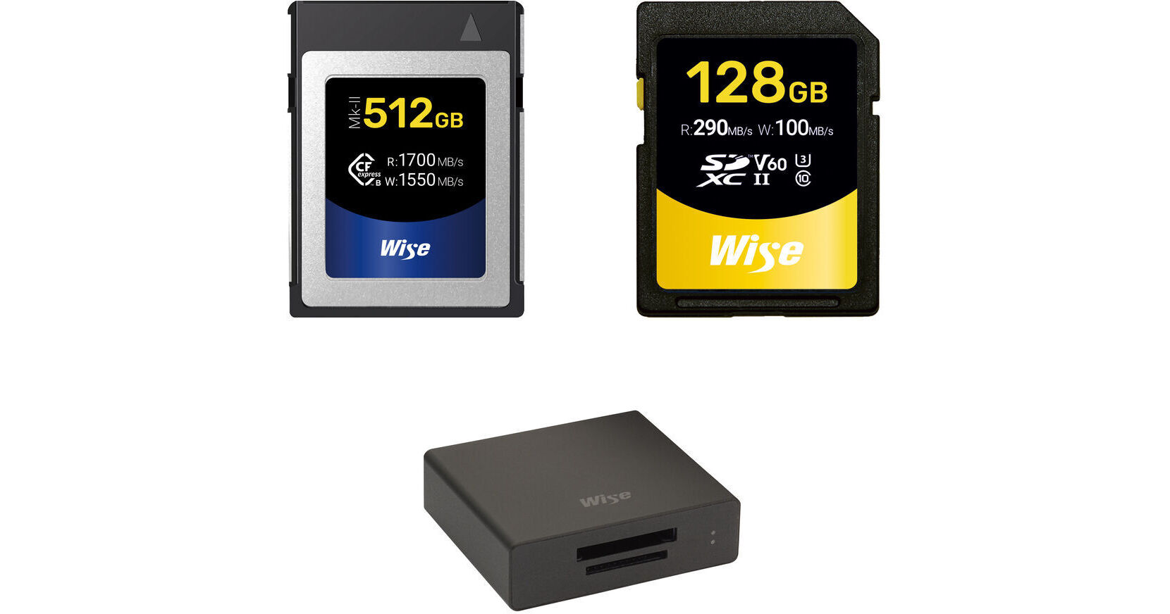 Wise Advanced 512GB CFX-B Series Mark II CFexpress Type B Memory Card Kit  with 128GB UHS-II SDXC Card and Card Reader