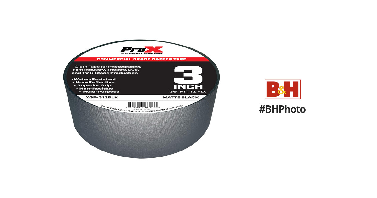 ProX Commercial-Grade Gaffer Tape (3 x 12 yd, Black)
