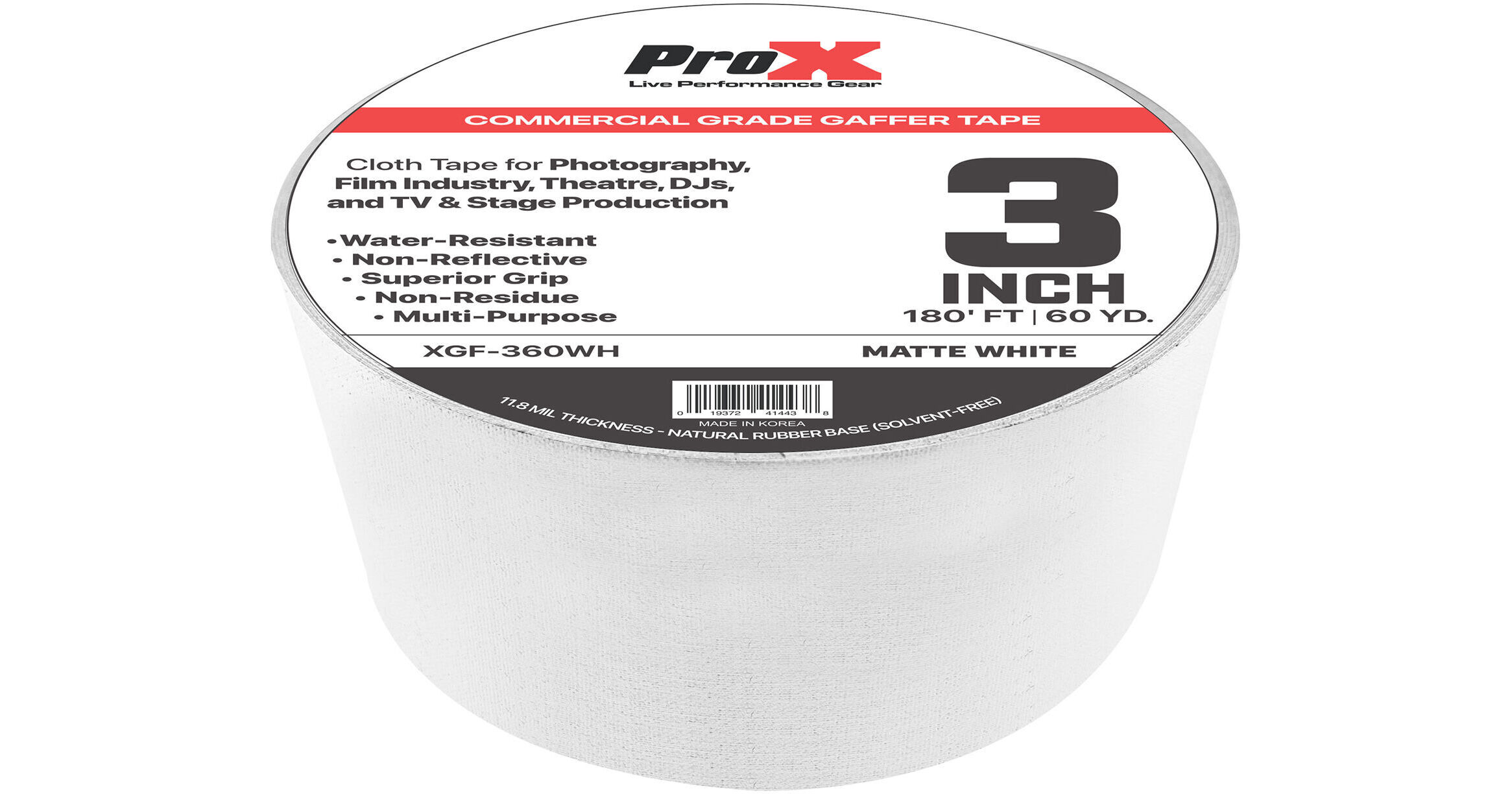 ProX Commercial-Grade Gaffer Tape (3 x 60 yd, White)