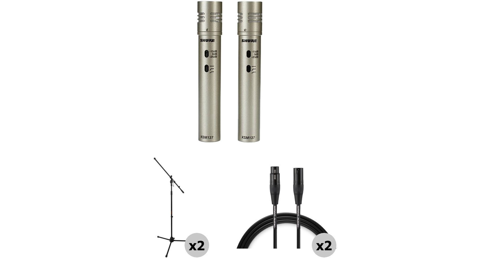 Shure KSM137/SL ST PAIR Cardioid Microphone Kit with Stands and Cables  (Stereo Pair)