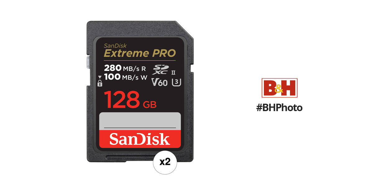 SanDisk 128GB Extreme PRO UHS-II SDXC Memory Card (2-Pack) B&H