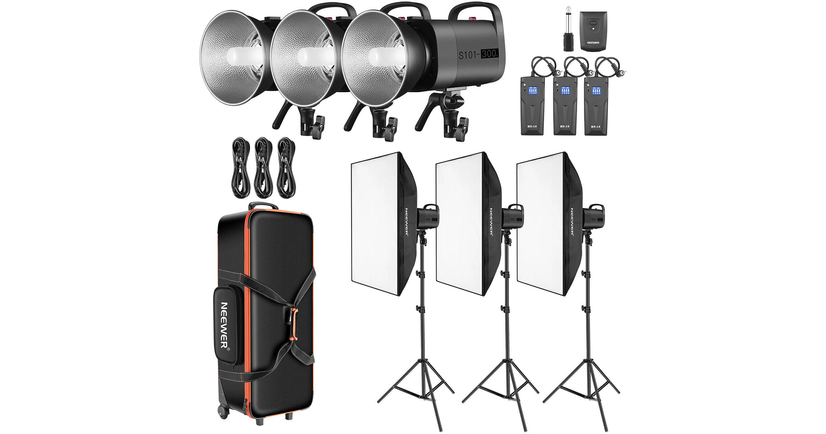 Neewer S101-300W Studio Strobe Flash Monolight Kit 3-Pack