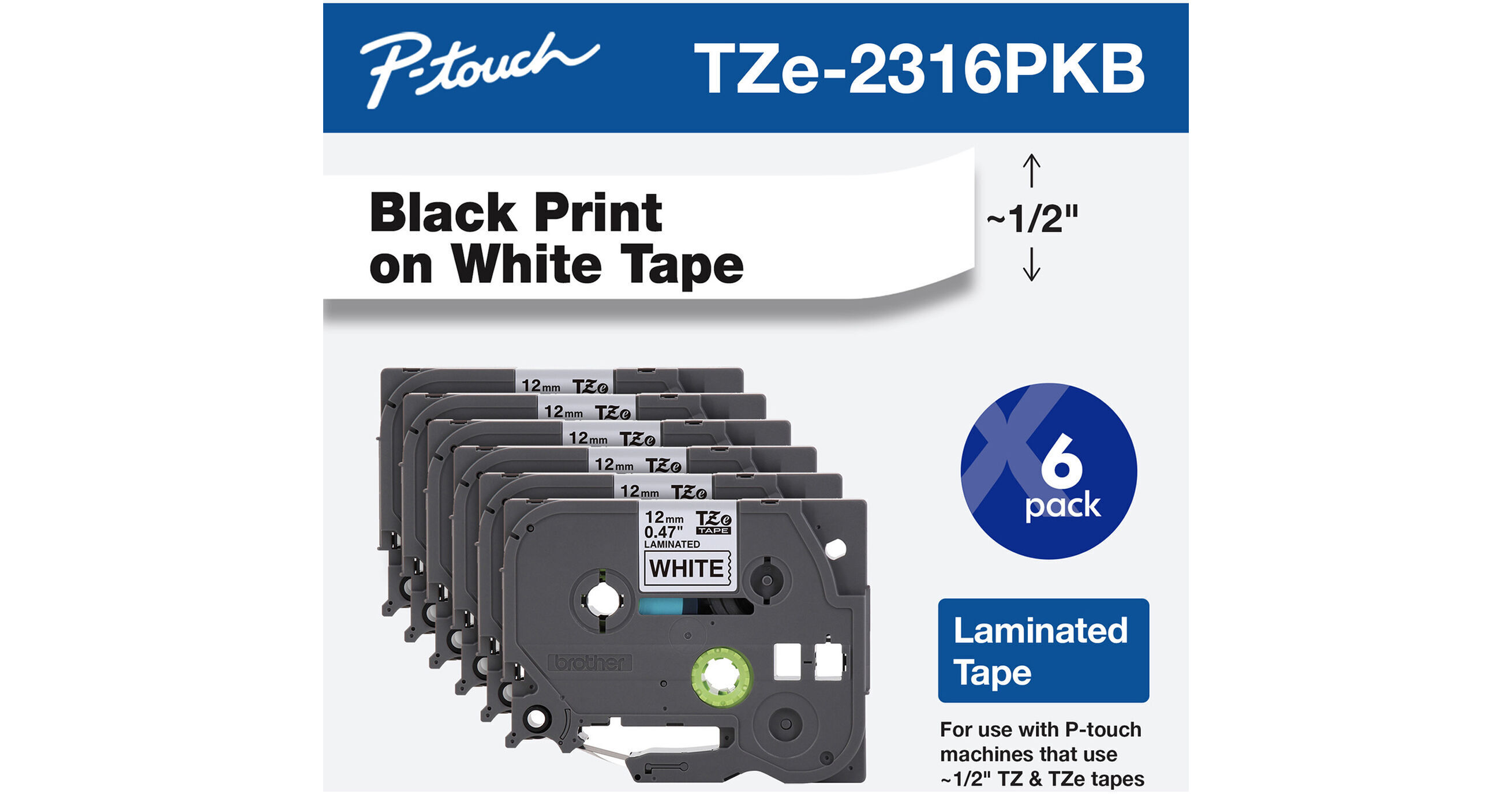 Brother TZe231 Laminated Tape for P-Touch Labelers TZE2316PKB