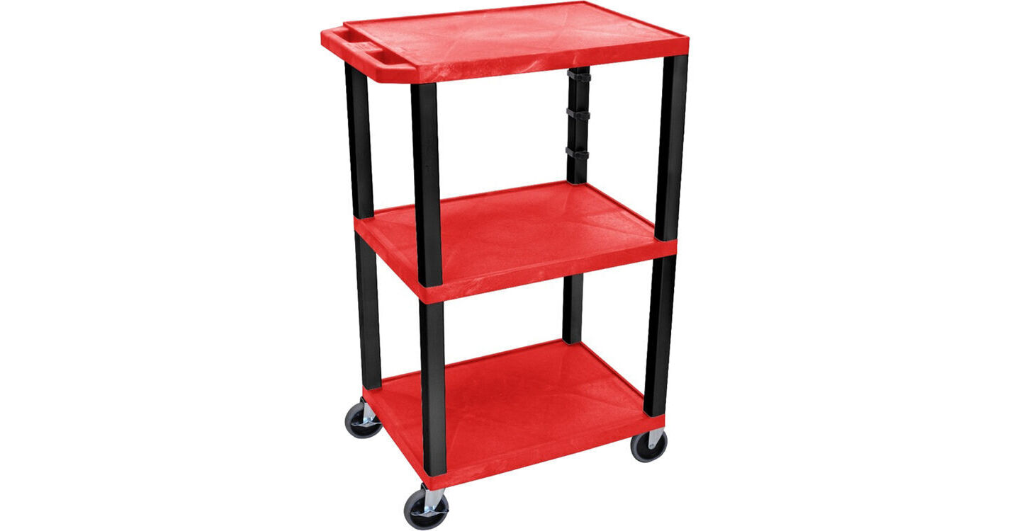 Luxor Three-Shelf Plastic Utility Cart 42" (Red) UCPL1R-B B&H