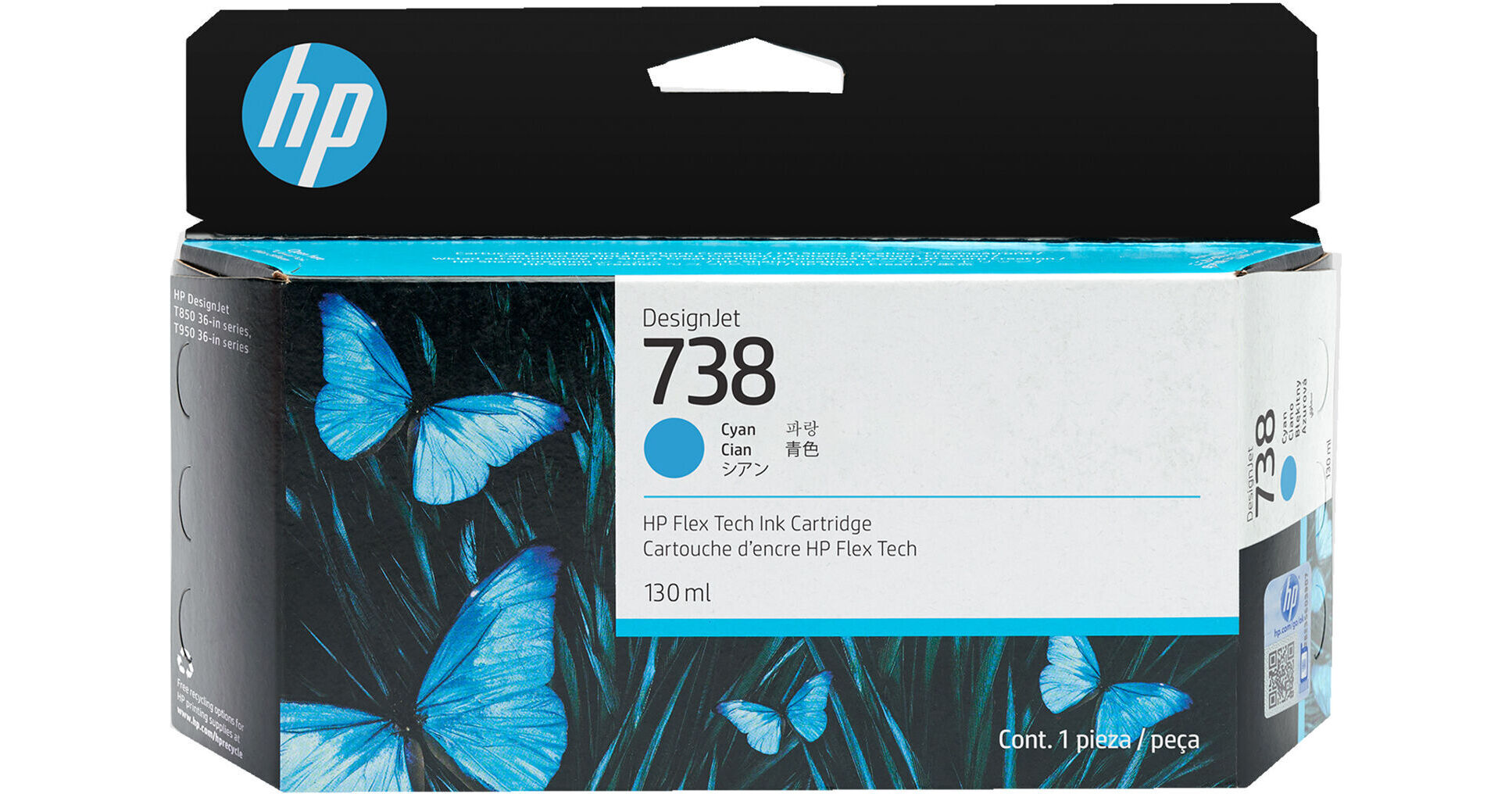 HP 738 Designjet Cyan Ink Cartridge (130mL) 498N5A B&H Photo