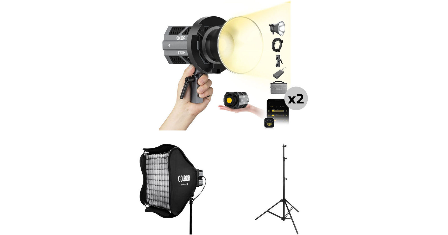 COLBOR CL100X Bi-Color LED Video Monolight (Studio 2-Light Kit)