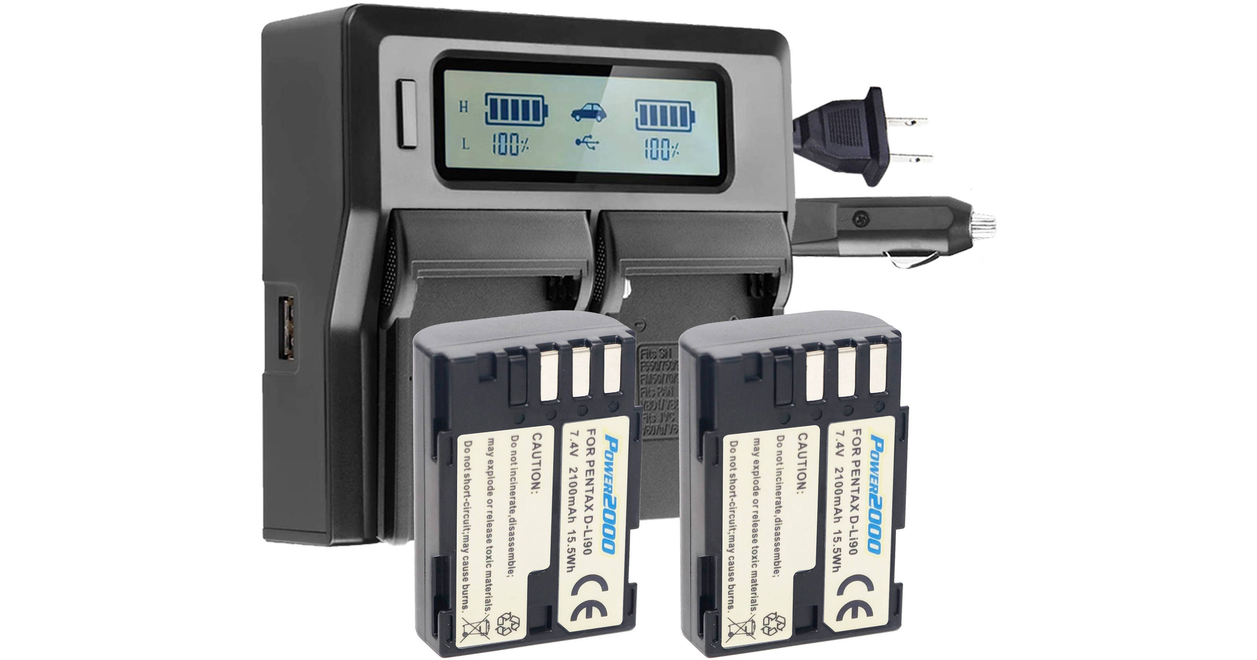 Batteria E Caricatore Dual USB Per Pentax D-LI90 - 2 Batterie