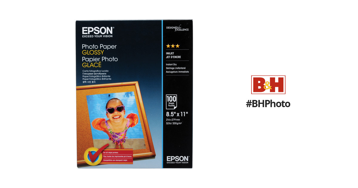 Epson Photo Paper Glossy (8.5 x 11, 100 Sheets) S041271 B&H