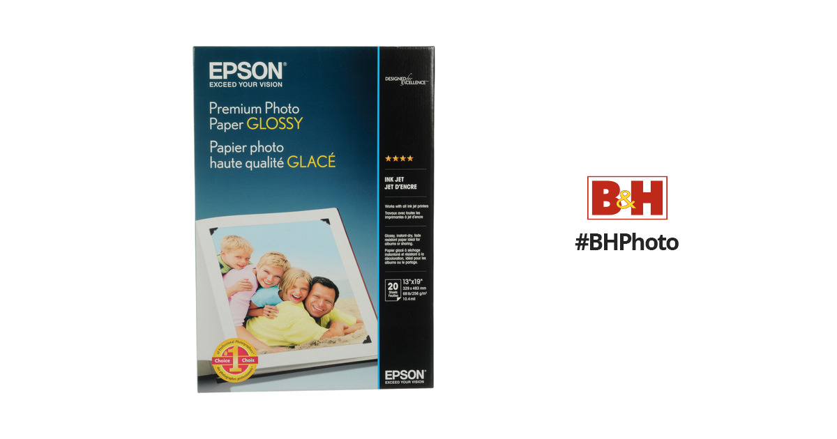 Epson S041288 11 3/4 x 16 1/2 High-Gloss White Pack of 10.4 Mil Premium  Photo Paper - 20 Sheets