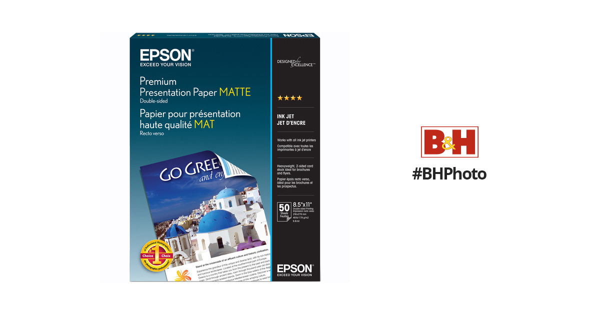 Epson Premium Matte Presentation Paper, 9 mil, 8.5 x 11, Matte Bright  White, 50/Pack (S041568)