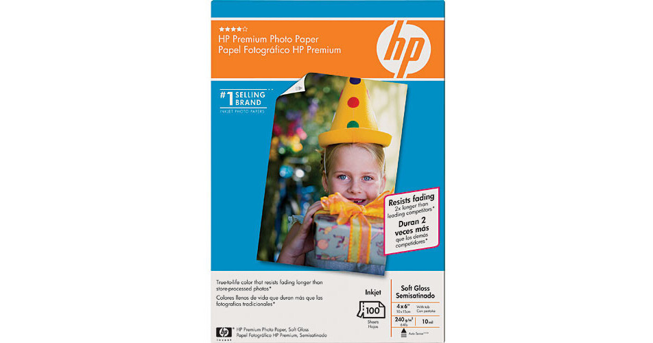 HP Premium Soft Gloss Photo Paper 4x6" 100 Sheets B&H Photo