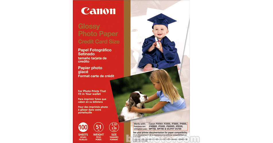 Canon Glossy Photo Paper Credit Card Size 100 Sheets
